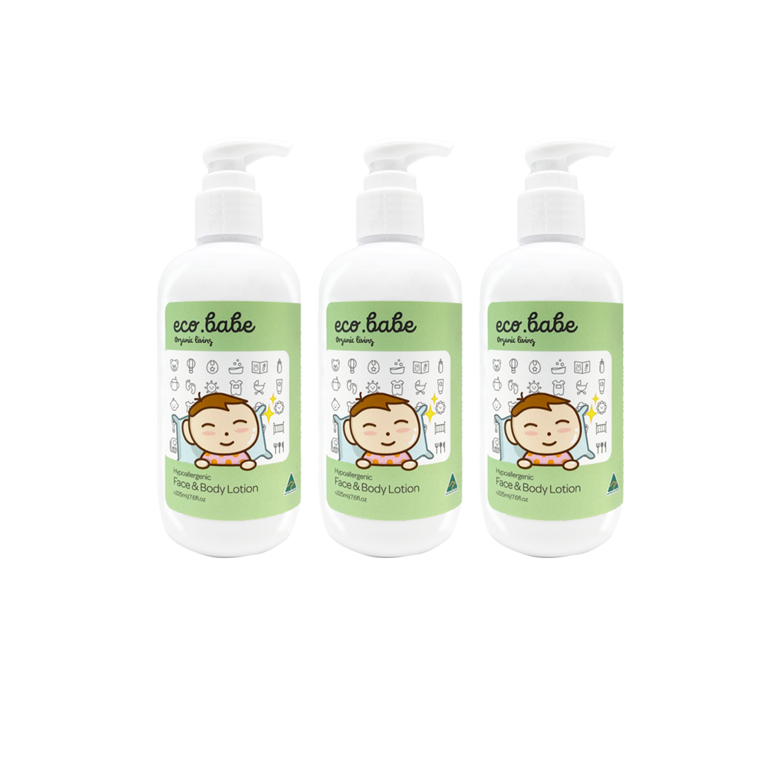eco.babe organics Hypoallergenic Face & Body Lotion 225ml (Bundle of 3)