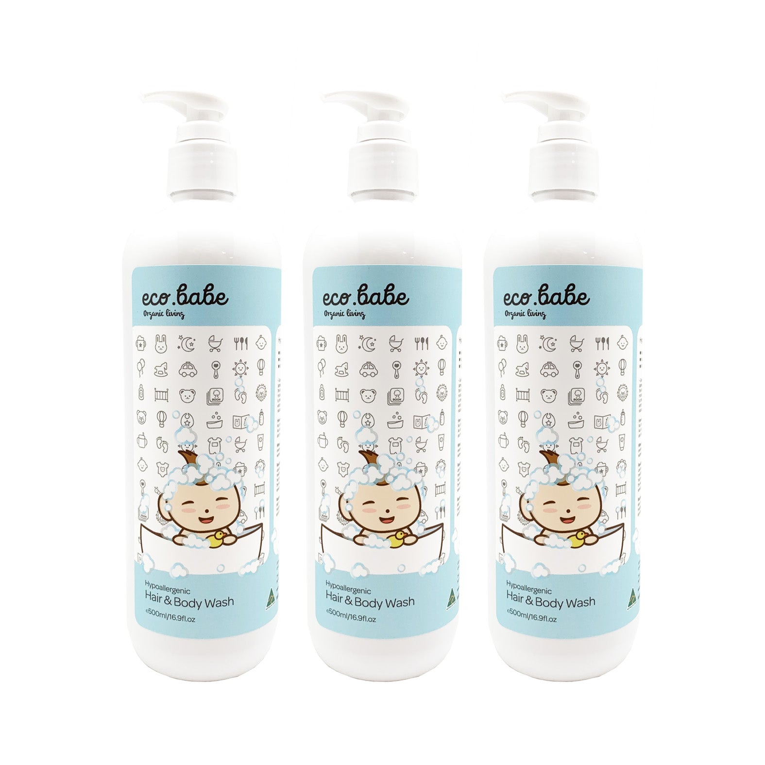 eco.babe organics Hypoallergenic Hair & Body Wash 500ml (Bundle of 3)