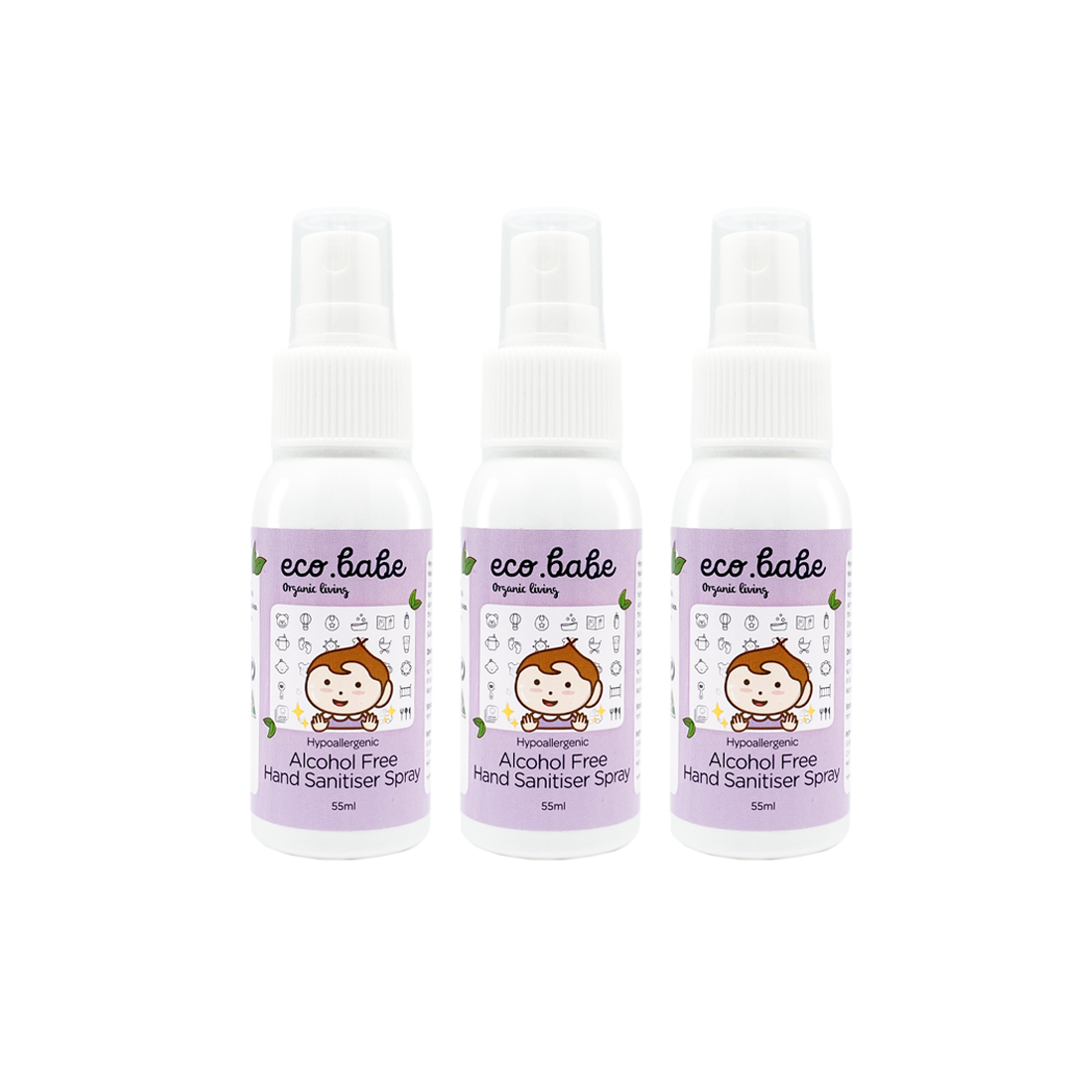 eco.babe organics Hypoallergenic Alcohol Free Hand Sanitiser Spray 55ml (Bundle of 3)