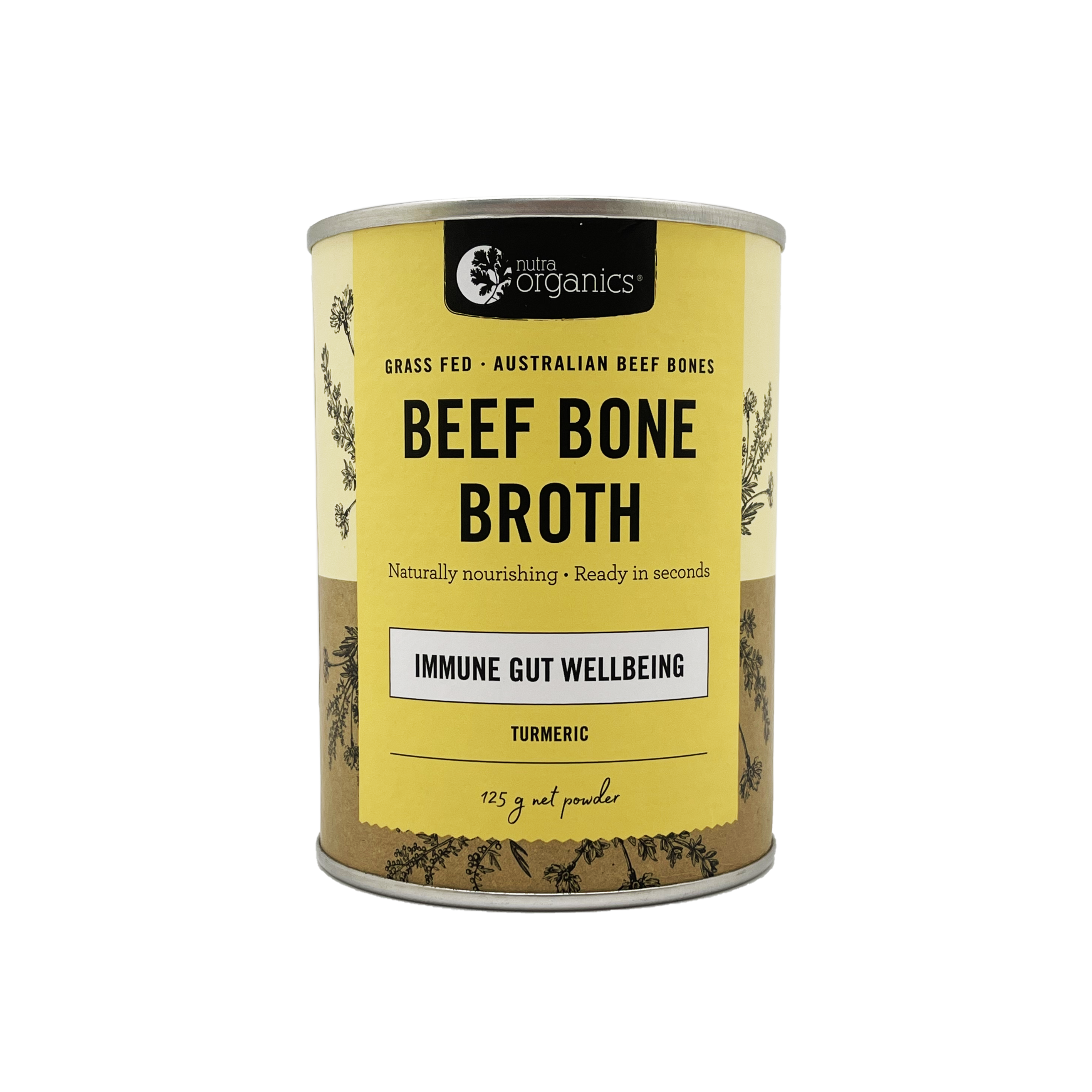 NUTRA ORGANICS Australian Grass Fed Beef Bone Broth Powder Hearty Turmeric 125g