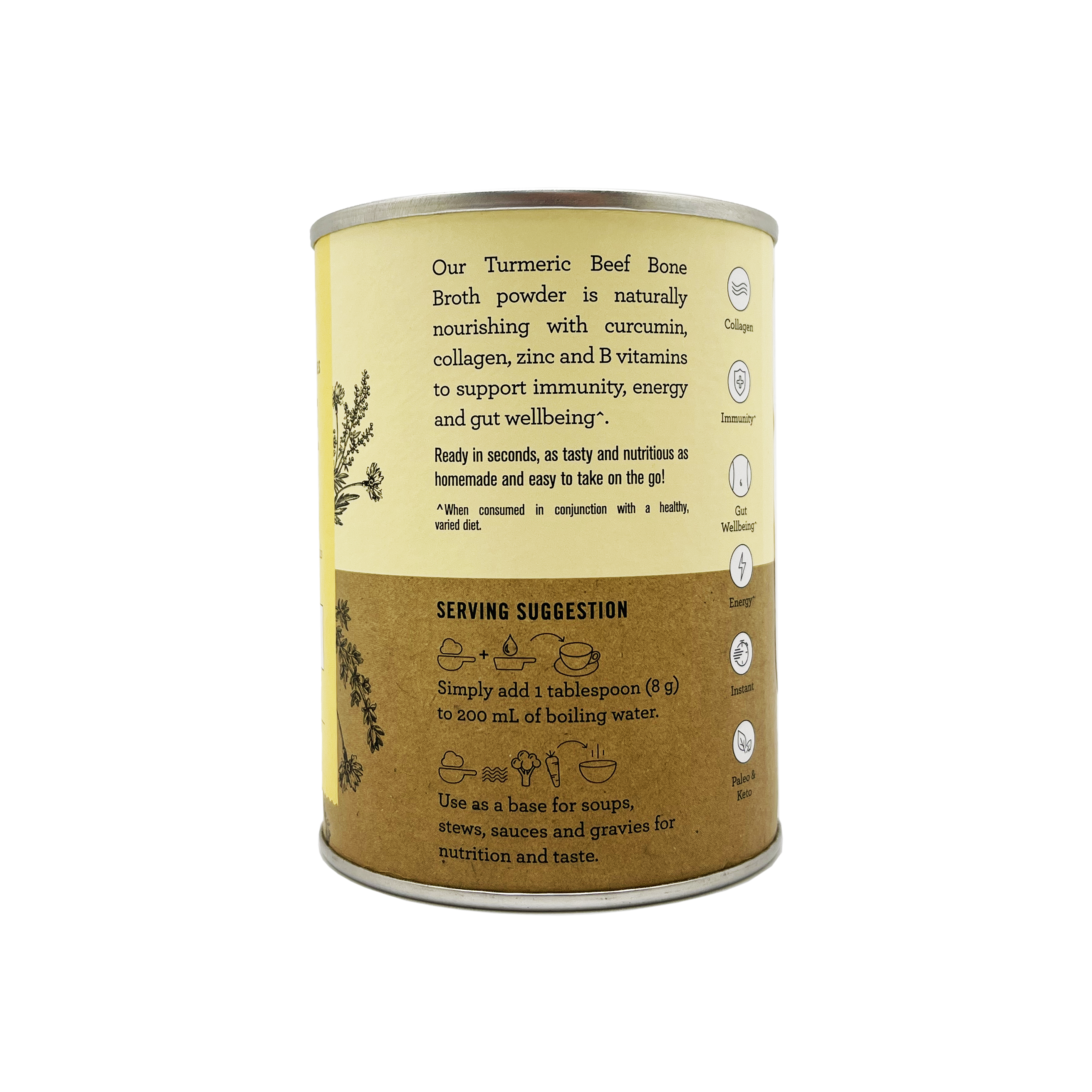 NUTRA ORGANICS Australian Grass Fed Beef Bone Broth Powder Hearty Turmeric 125g