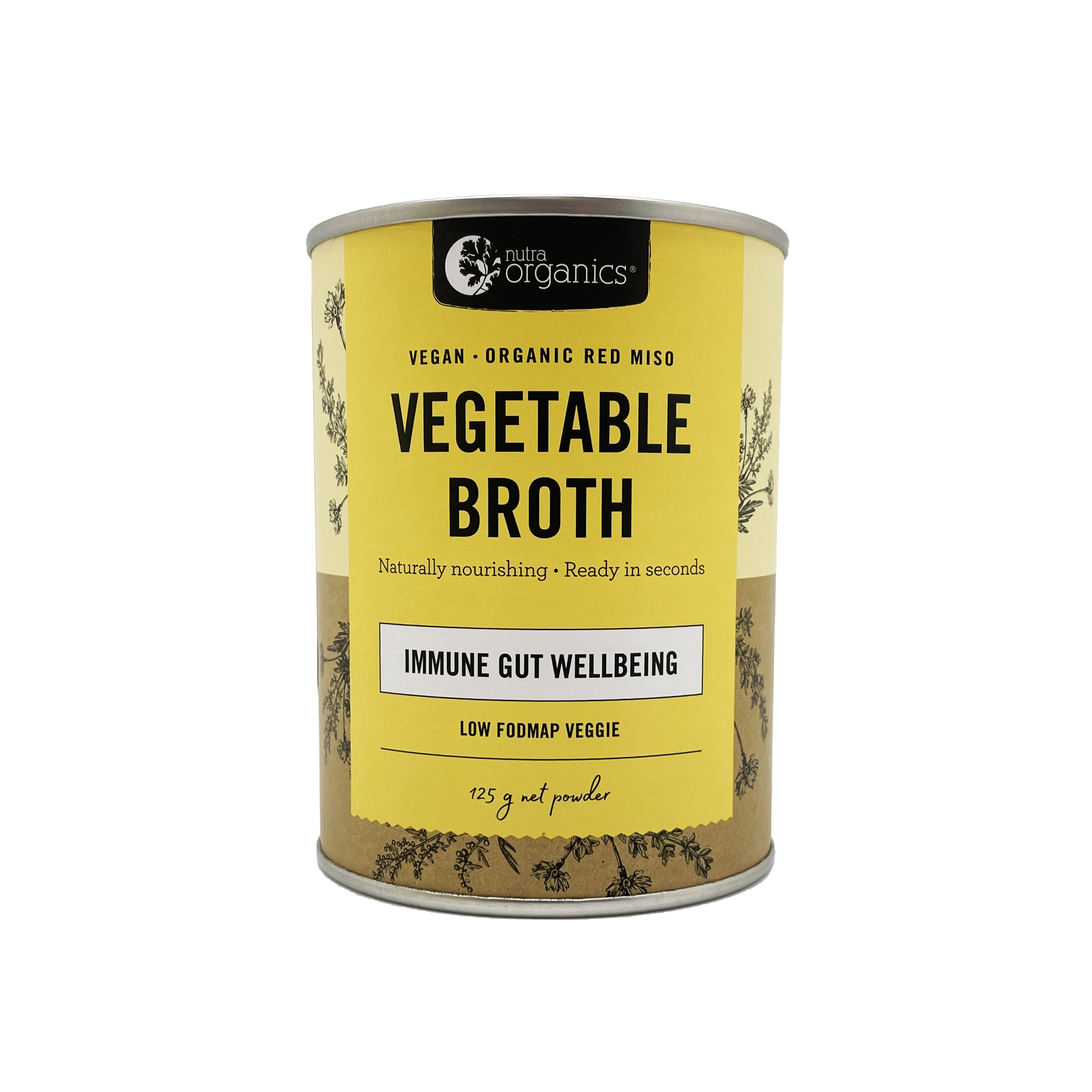 NUTRA ORGANICS Australian Vegetable Broth Low FODMAP Veggie Powder Turmeric 125g