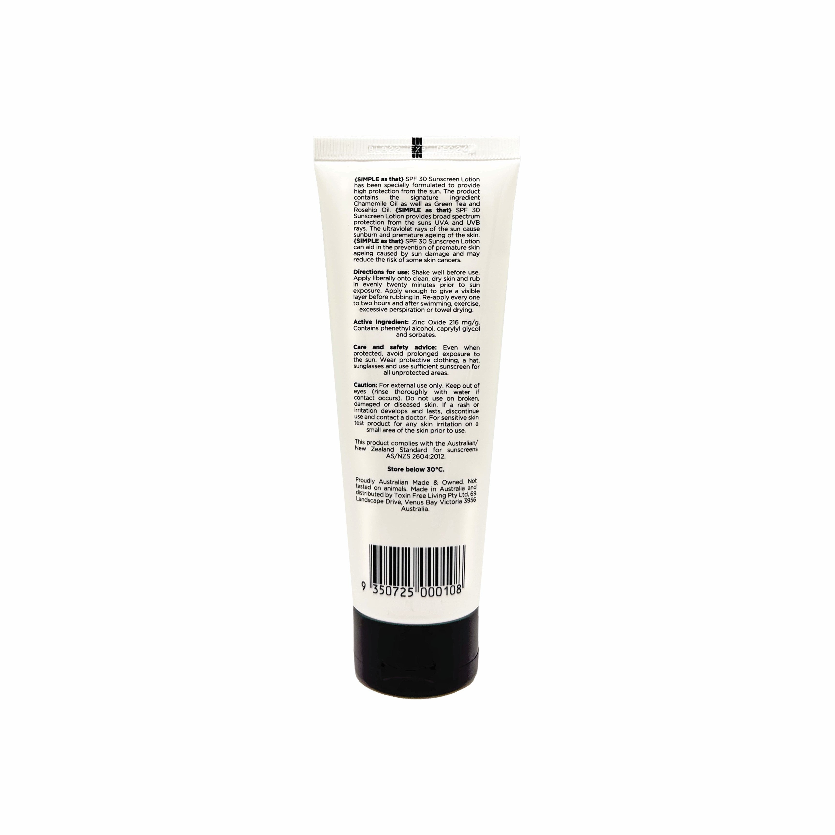 SATCSL SIMPLE as that Natural BABY Sunscreen Lotion with Chamomile Oil SPF30 100ml (EXP: 12/2024)