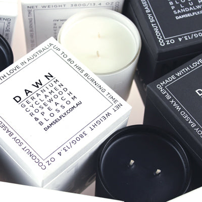 DAMSELFLY- "Good Vibes Only" Austrlia natural made, "Dawn" aromas candles 380g
